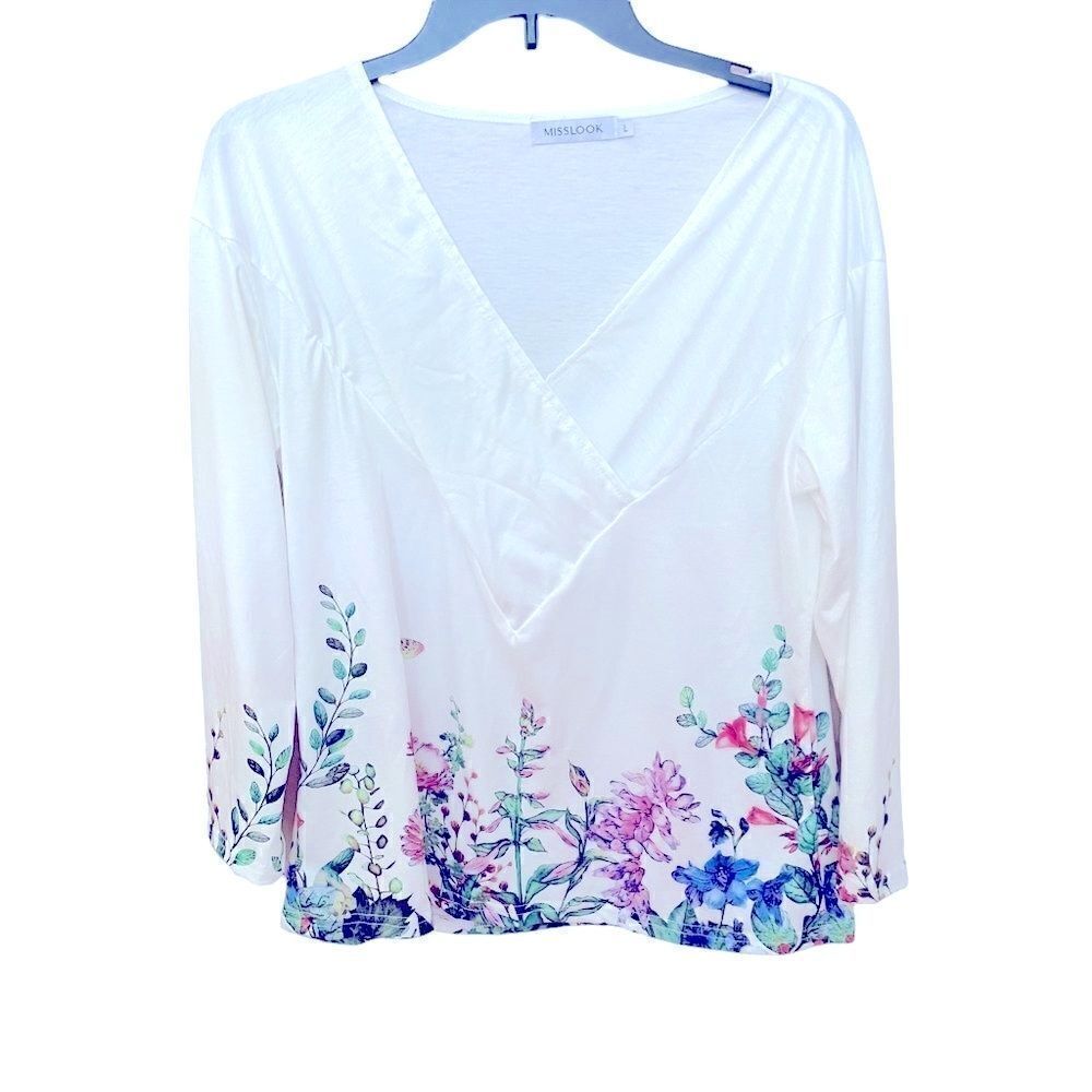 Floral Long Sleeve Top Blouse MissLook Size Large